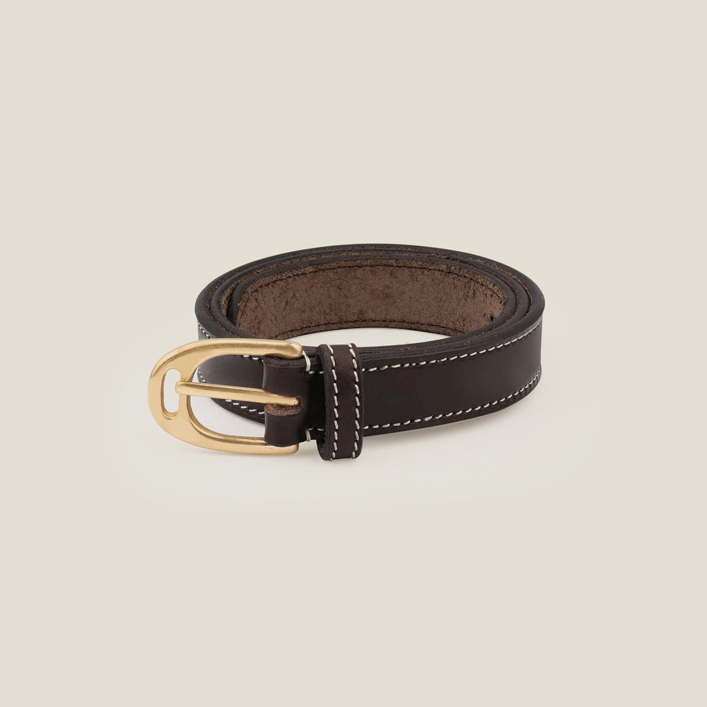 Handmade Leather Belt: Contrast Stitching, Stirrup Solid Brass Buckle