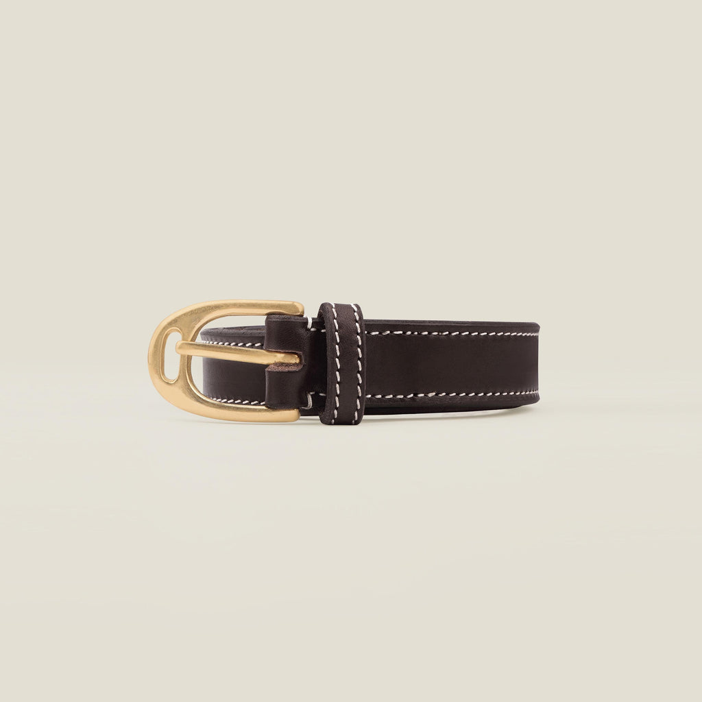 Handmade Leather Belt: Contrast Stitching, Stirrup Solid Brass Buckle