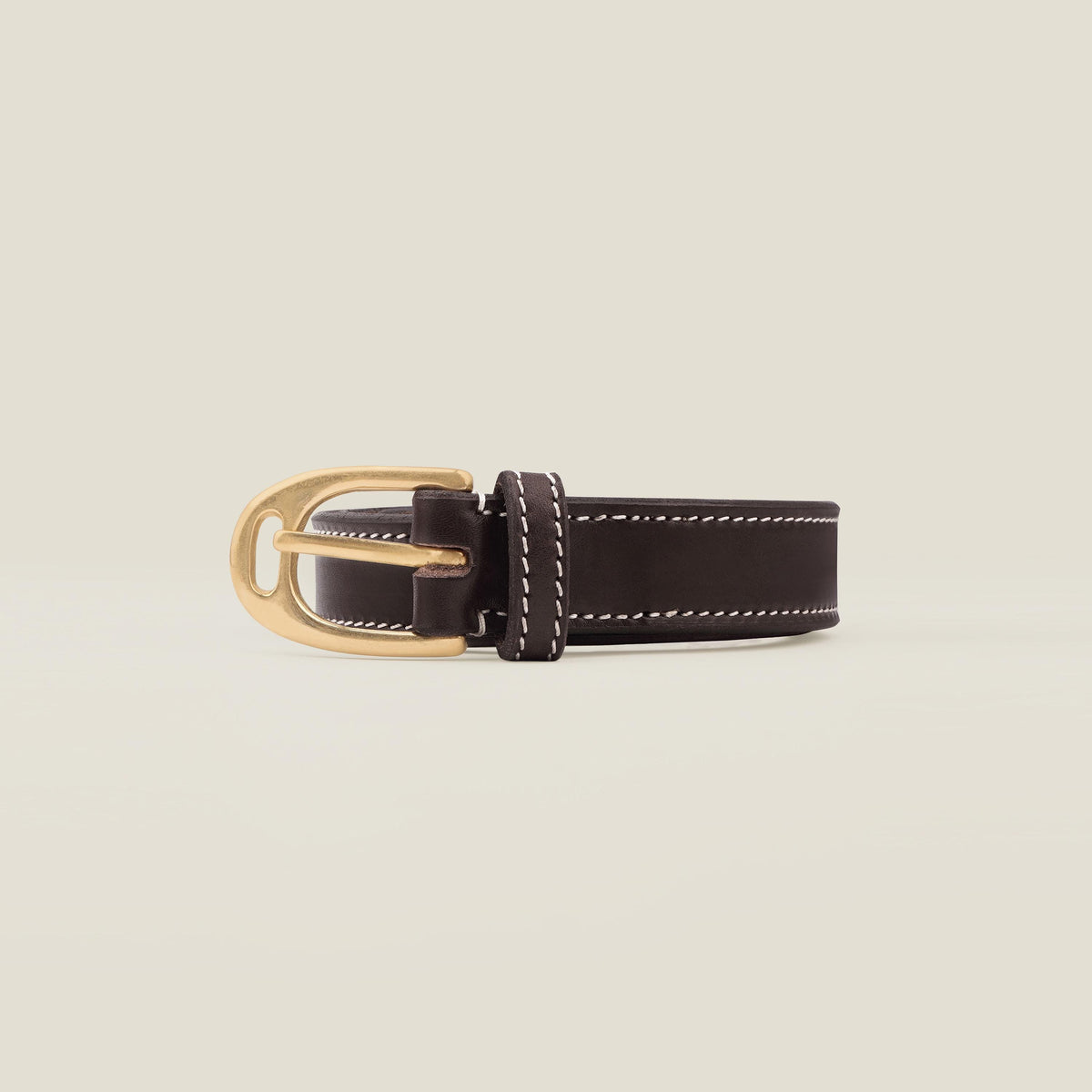 Handmade Leather Belt: Contrast Stitching, Stirrup Solid Brass Buckle