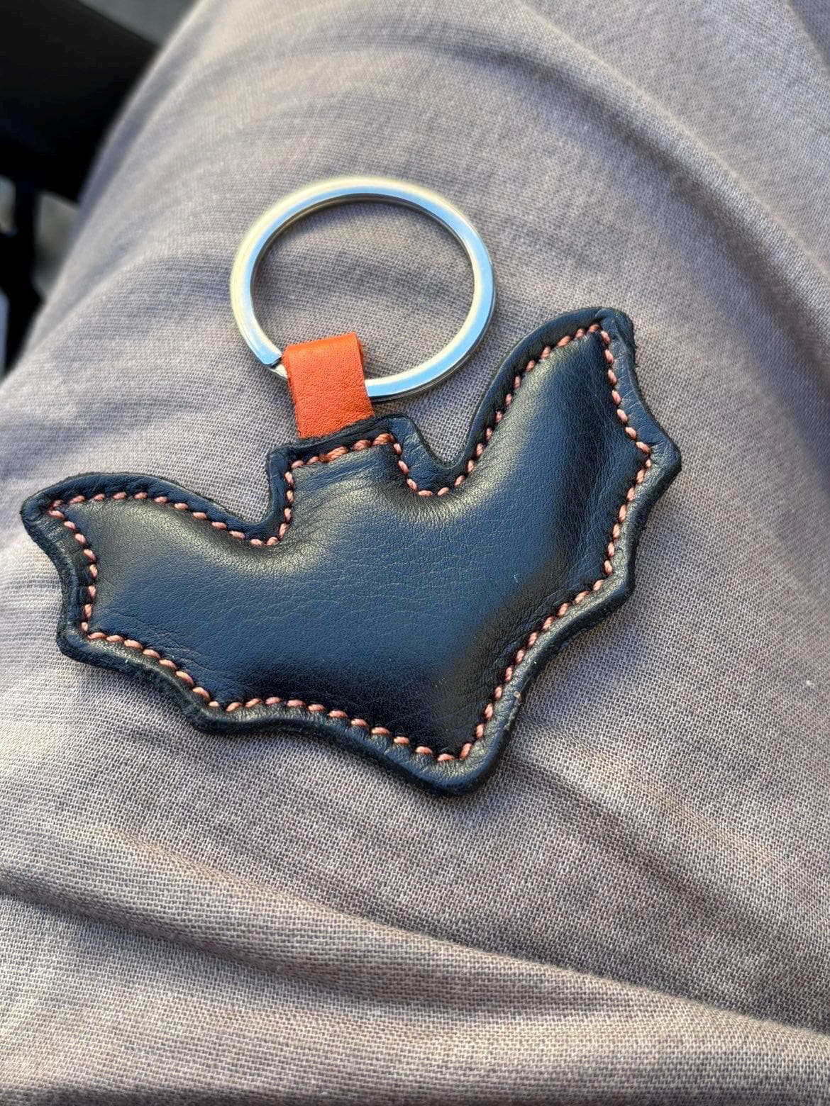 Bat Shaped Leather Key Ring- Halloween Exclusive, Handmade Charm, Gothic, Celtic