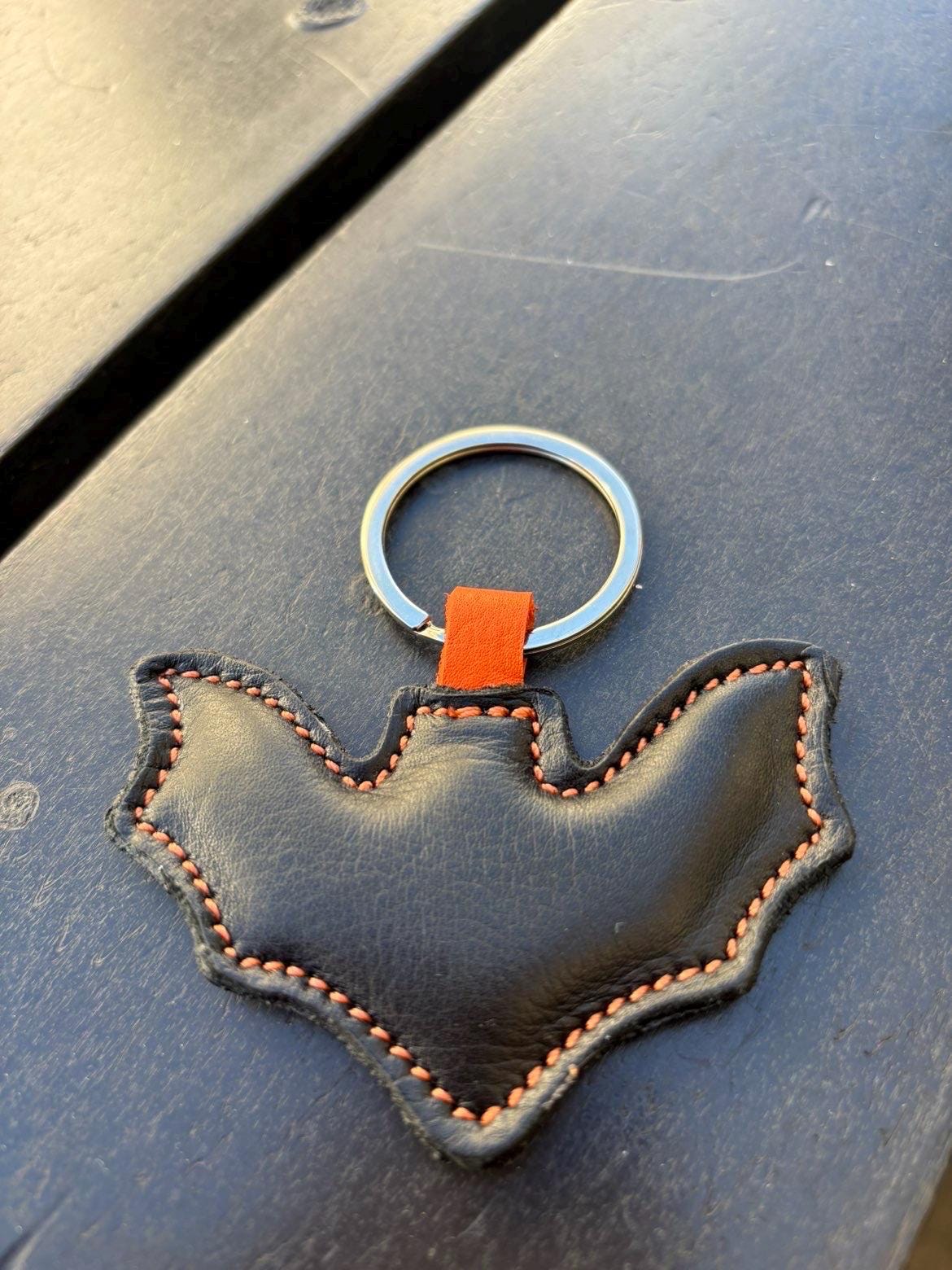 Bat Shaped Leather Key Ring- Halloween Exclusive, Handmade Charm, Gothic, Celtic