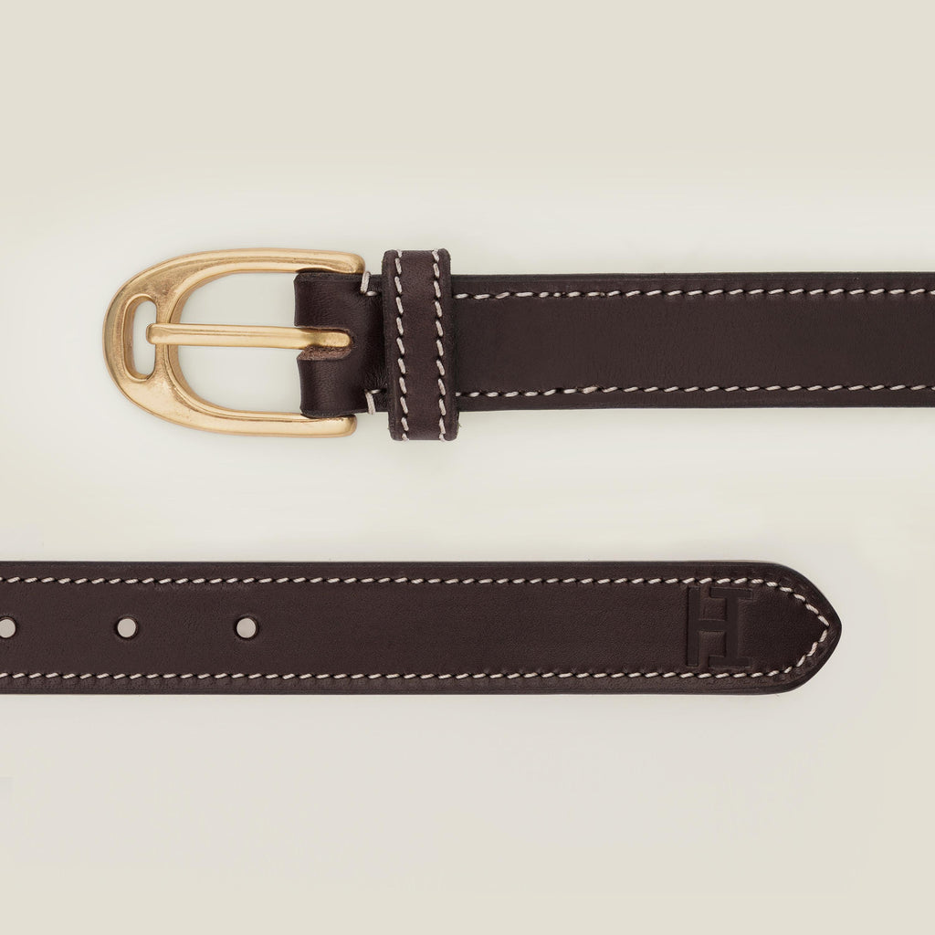 Handmade Leather Belt: Contrast Stitching, Stirrup Solid Brass Buckle