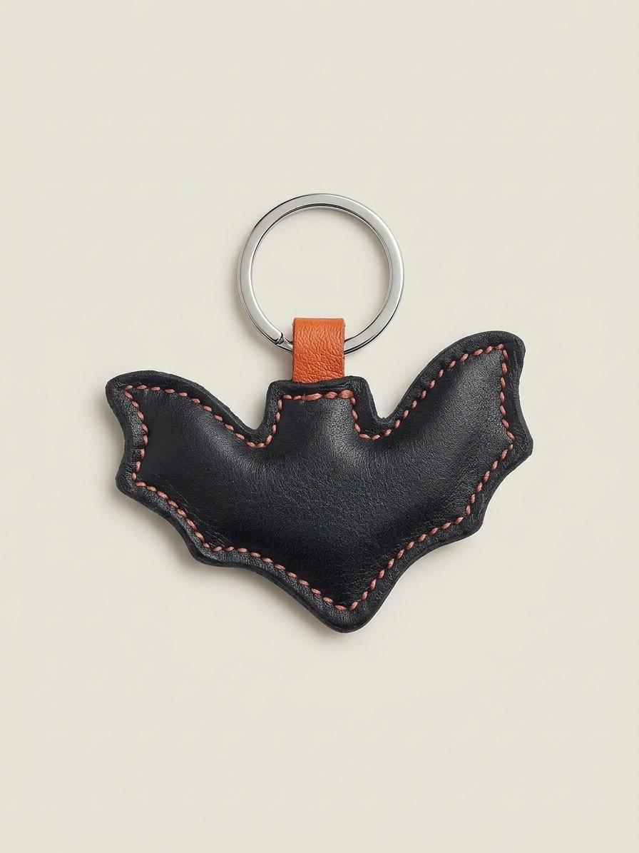 Bat Shaped Leather Key Ring- Halloween Exclusive, Handmade Charm, Gothic, Celtic