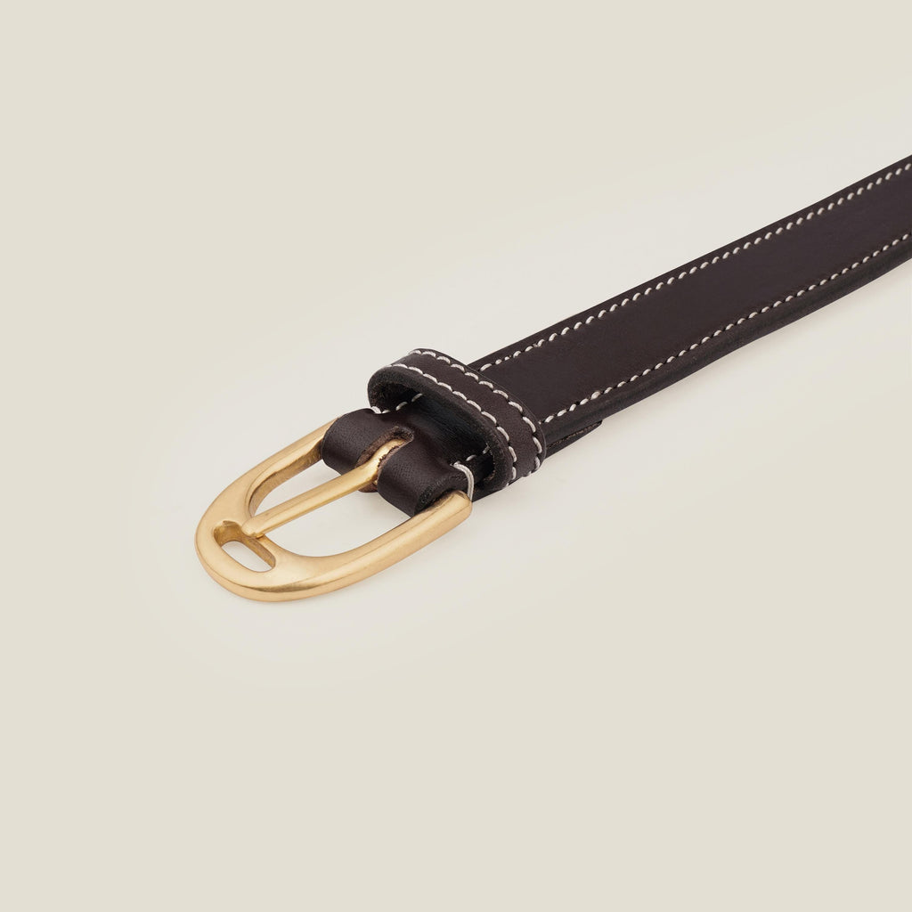 Handmade Leather Belt: Contrast Stitching, Stirrup Solid Brass Buckle
