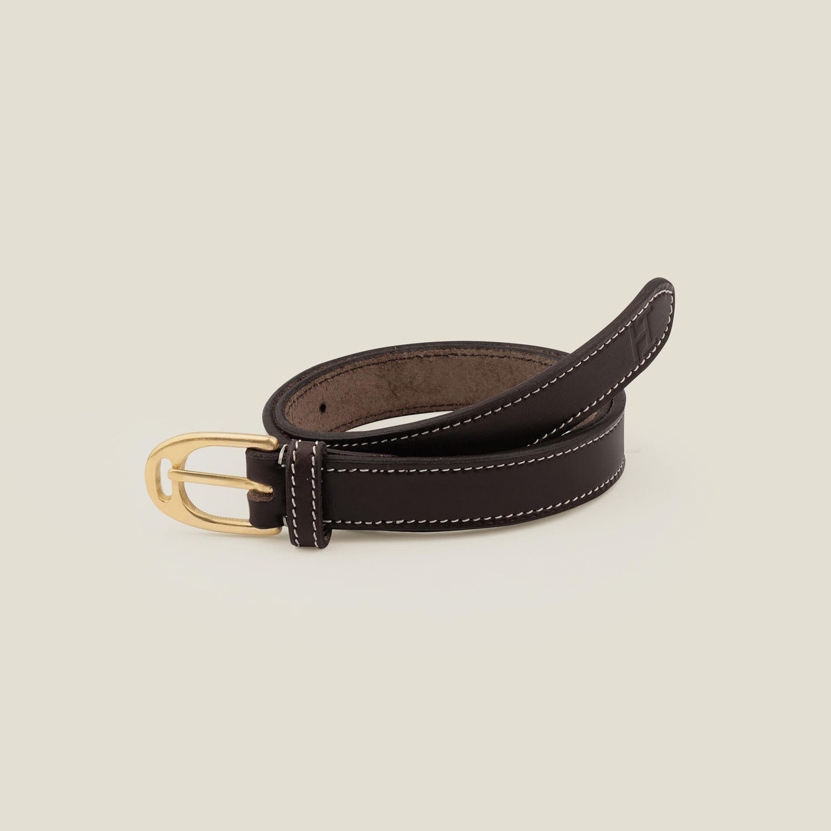 Handmade Leather Belt: Contrast Stitching, Stirrup Solid Brass Buckle
